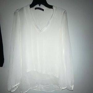 Zara white long sleeve sheer top size small